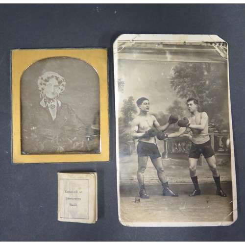 623 - A Daguerreotype Portrait of an Elderly Lady, pugilist postcard and Miniature History of England by G... 