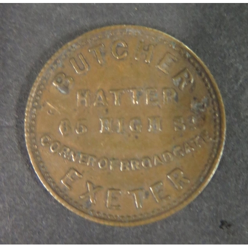 627 - An Advertising Token for BUTCHER HATTER 65 HIGH ST. EXETER by Pope Birmingham, 24mm