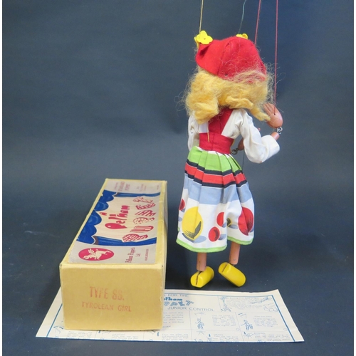 63 - A Pelham Puppet Tyrolean Girl Type SS in Unusual Early Yellow Box