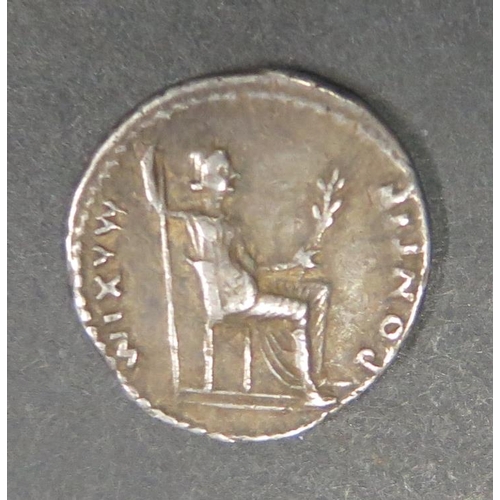 634 - A Roman Empire 14-37 Ar Denarius Tiberius - PONTIF MAXIM, 19mm, 3.7g