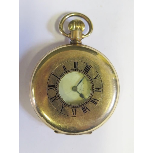 923 - A Gold Plated Half Hunter Pocket Watch, A/F