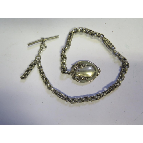 927 - A Silver Watch Chain, T-bar and fob, 31.8g