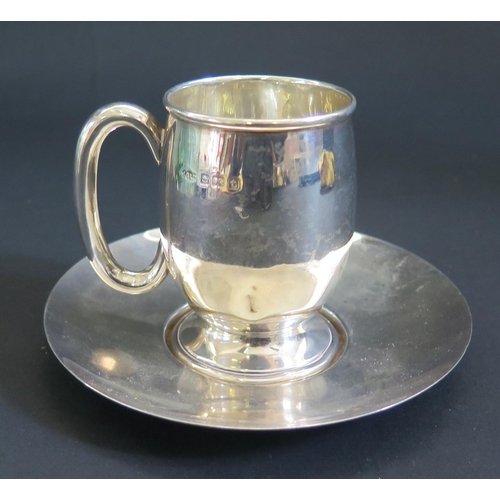 995 - A Birmingham Silver Christening Mug and Mappin & Webb silver saucer, 130g