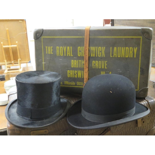 1329 - A G.A. Dunn & Co. Top Hat and Bowler and Royal Chiswick Laundry box