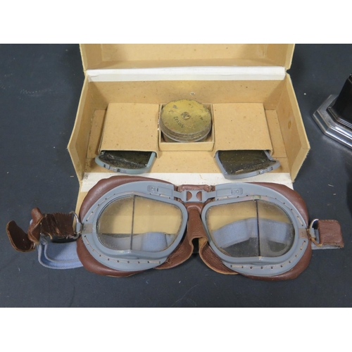 507A - A Pair of R.A.F. Mk. VIII Goggles in original stores box, military Mark 5 case spectacles and Ronson... 