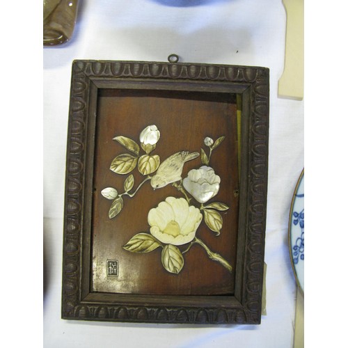 1145 - A Japanese Meiji Period Ivory and Mother of Pearl Plaque decorated with a blossoming branch and bird... 