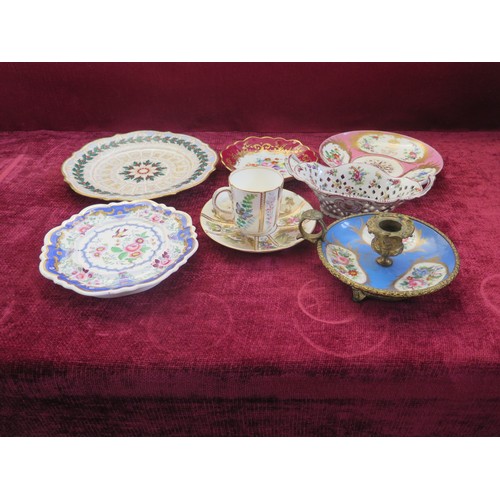 1561 - A Selection of Ceramics including Severes 1848 Saucer decorated with flowers and monogramme under cr... 