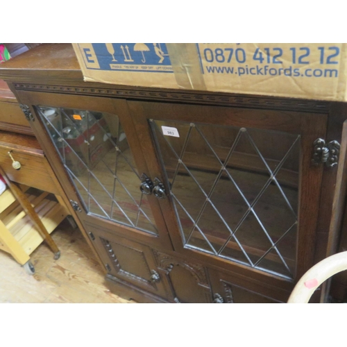 1330 - A Small Oak Leaded and Glazed Bookcase with cupboards below E442