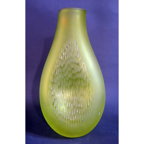 1696 - A Dartington Studio Glass Fossae Punched Vase in fluorescent lime, 38.5cm