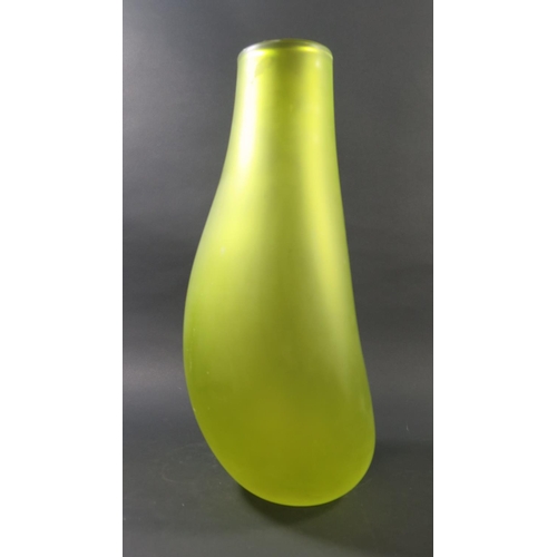 1696 - A Dartington Studio Glass Fossae Punched Vase in fluorescent lime, 38.5cm