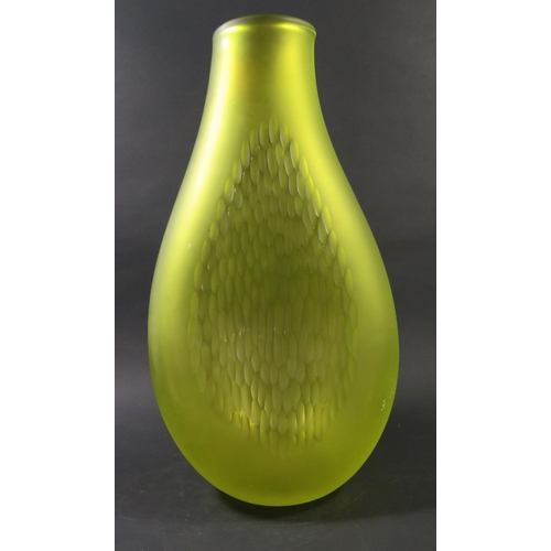 1696 - A Dartington Studio Glass Fossae Punched Vase in fluorescent lime, 38.5cm