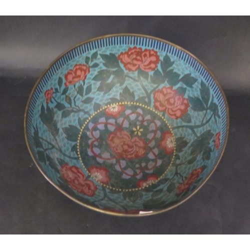 1035 - A Chinese Cloisonné Enamel Bowl with floral and foliate decoration, 20.5cm diam. x 14cm high. Base w... 