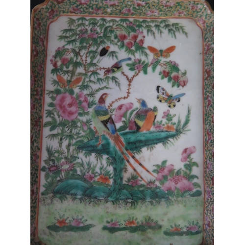 1042 - A 19th Century Chinese Famille Rose Tray decorated with Asiatic pheasants, c. 25.5x18cm