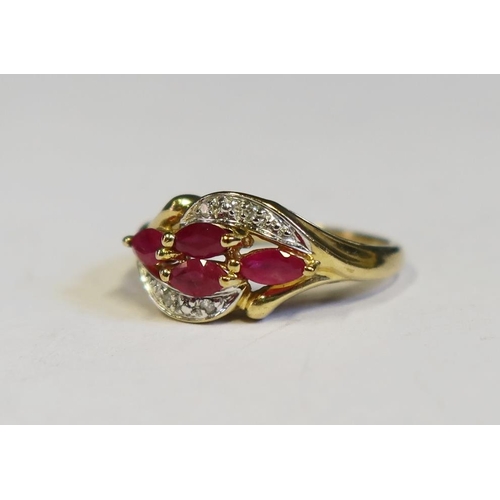 106 - A 9ct Gold, Ruby and Diamond Ring, size K.5, 2.2g