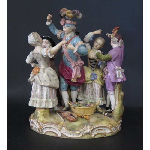 1068 - A Fine Meissen Porcelain Dancing Group of the Dance Master and Dancers, ca. 1870-80, crossed sword m... 