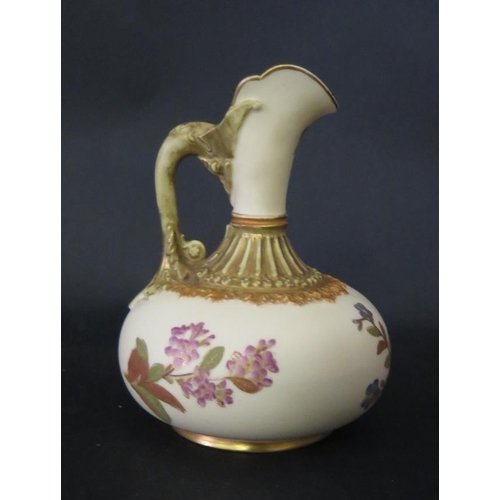 1073 - A Royal Worcester Blush Ivory Floral Decorated Jug, c. 12cm