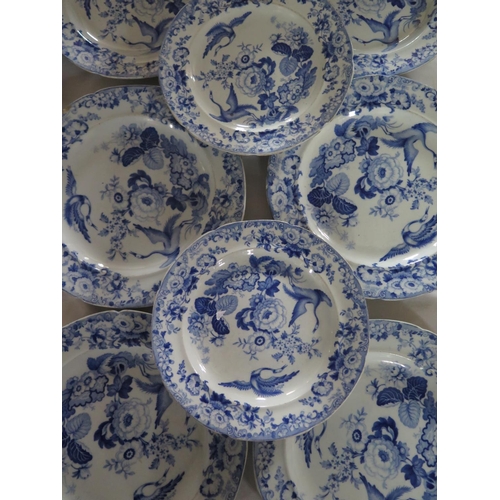 1118 - A Collection of Victorian Stone Chine No. 9 Exotic Birds Blue and White Plates 6 x 9 3/4