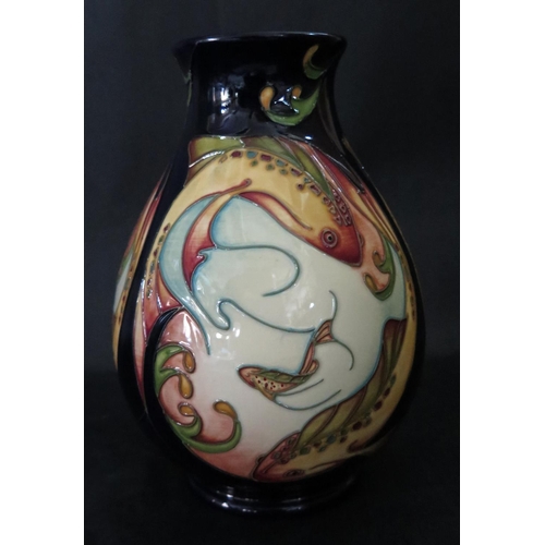 1151 - A Modern Moorcroft Shoal Vase, Sian Leeper Catalogue 2007, 19cm