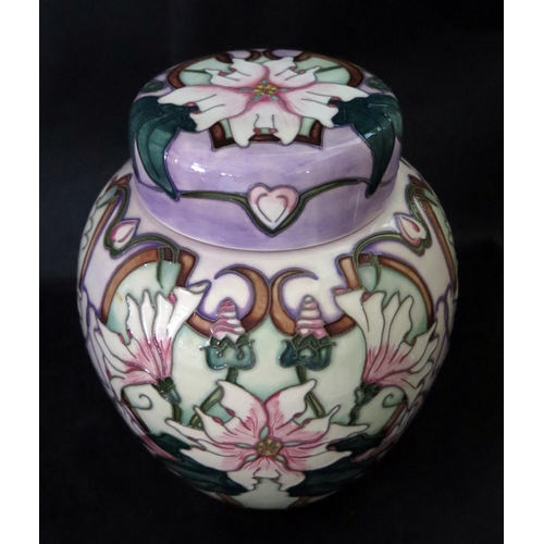 1161 - A Modern Moorcroft Blakeney Mallow Ginger Jar, 769/8, Sarah Brummel-Bailey catalogue, 2002, 20cm