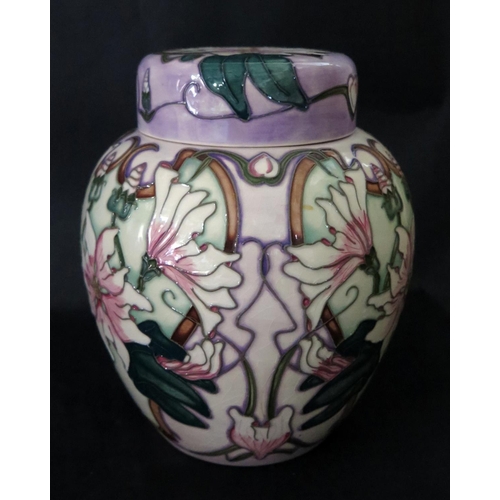 1161 - A Modern Moorcroft Blakeney Mallow Ginger Jar, 769/8, Sarah Brummel-Bailey catalogue, 2002, 20cm