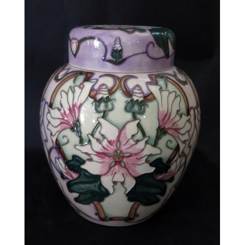 1161 - A Modern Moorcroft Blakeney Mallow Ginger Jar, 769/8, Sarah Brummel-Bailey catalogue, 2002, 20cm