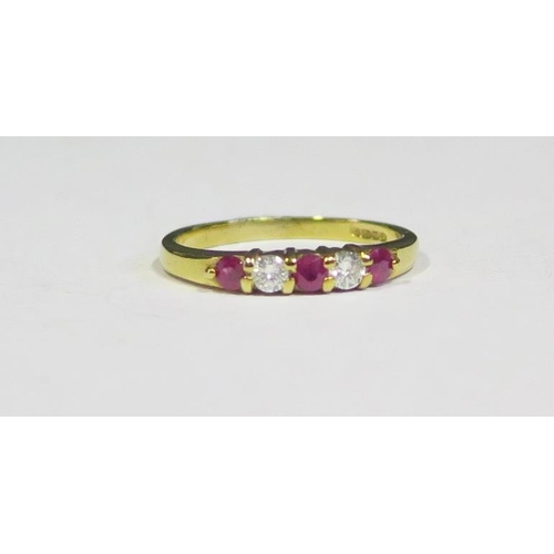 120 - A 9ct Gold, Ruby and Diamond Ring, sizeL.5, 1.8g