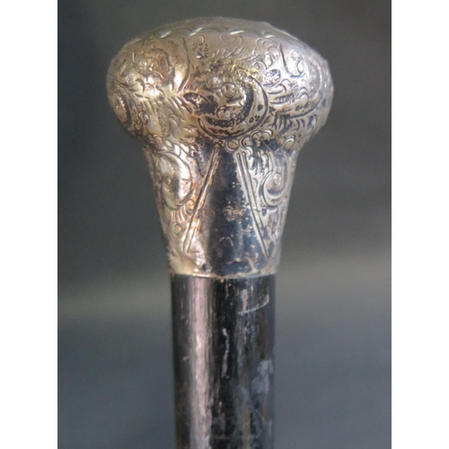 1209 - A Silver Top Ebony Cane, London 1867, 90cm