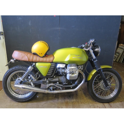 1220 - A MOTO GUZZI V7 CAFE 744cc Motorbike in gold. 1574 miles! _ WF11 KYV _  Quantock leather seat. NEW M... 