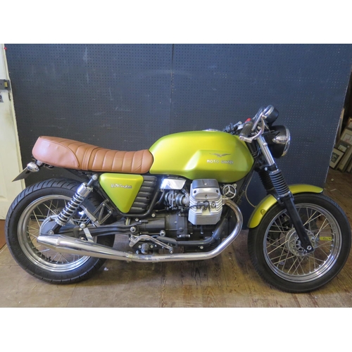 1220 - A MOTO GUZZI V7 CAFE 744cc Motorbike in gold. 1574 miles! _ WF11 KYV _  Quantock leather seat. NEW M... 