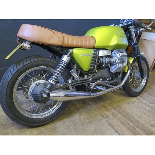 1220 - A MOTO GUZZI V7 CAFE 744cc Motorbike in gold. 1574 miles! _ WF11 KYV _  Quantock leather seat. NEW M... 