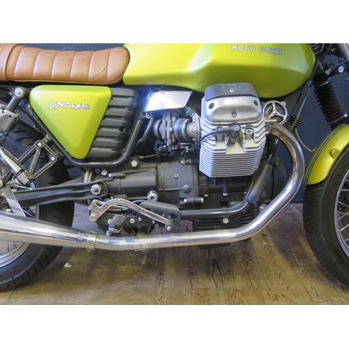 1220 - A MOTO GUZZI V7 CAFE 744cc Motorbike in gold. 1574 miles! _ WF11 KYV _  Quantock leather seat. NEW M... 