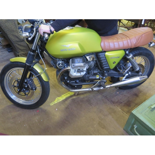 1220 - A MOTO GUZZI V7 CAFE 744cc Motorbike in gold. 1574 miles! _ WF11 KYV _  Quantock leather seat. NEW M... 