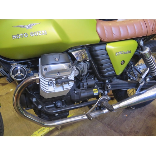 1220 - A MOTO GUZZI V7 CAFE 744cc Motorbike in gold. 1574 miles! _ WF11 KYV _  Quantock leather seat. NEW M... 