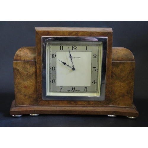 1226 - A Wm. Bruford & Son Burr Walnut Cased Mantle Clock, 27cm wide, running