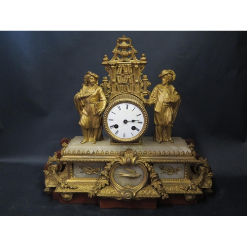 1226b - A 19th Century French Gilt Spelter Clock on late wooden stand, 36cm high