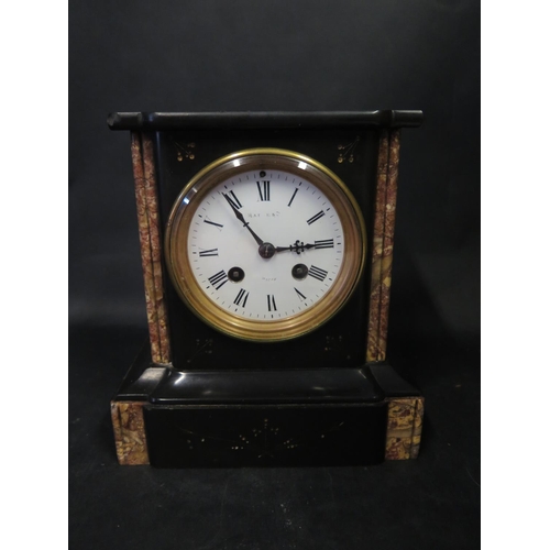 1226c - A Maple & Co. Slate and Marble Mantle Clock with Japy Freres striking movement, 21cm high, running.