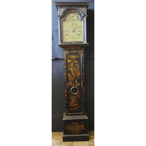 1230 - William Clement of Totnes _ A 17th/18th Century Longcase Clock with black japaned case and 8 day mov... 