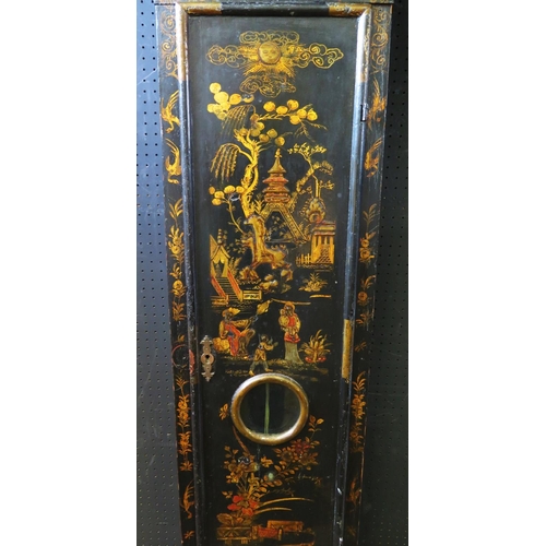 1230 - William Clement of Totnes _ A 17th/18th Century Longcase Clock with black japaned case and 8 day mov... 