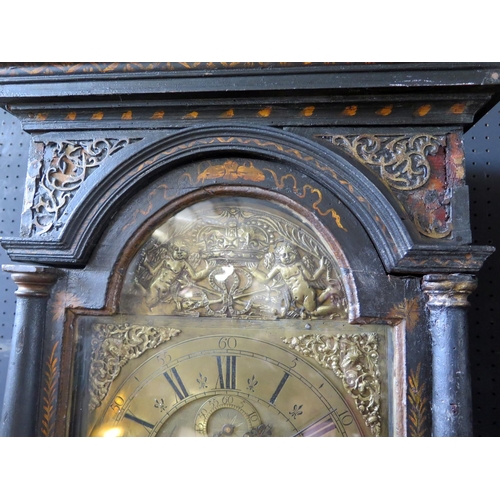 1230 - William Clement of Totnes _ A 17th/18th Century Longcase Clock with black japaned case and 8 day mov... 