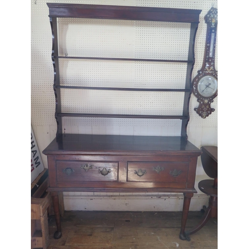 1238 - An 18th Century Oak Dresser with associated rack, 127(w)x200(h)cm. Back legs missing and other fault... 