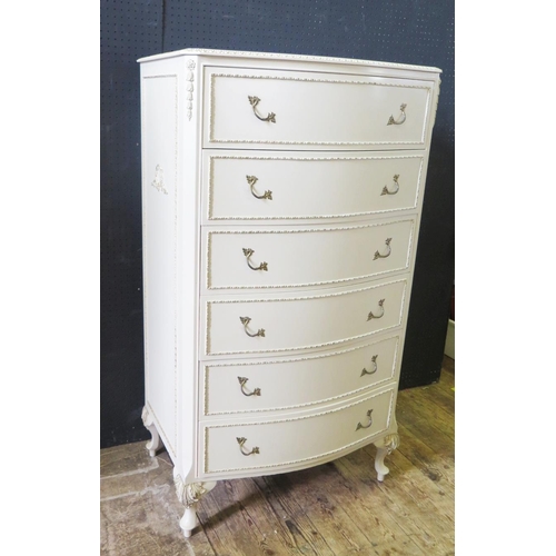 1338 - A Cream and Gilt Flight of Six Drawers, 70(w)x124.5(h)x47(d)cm