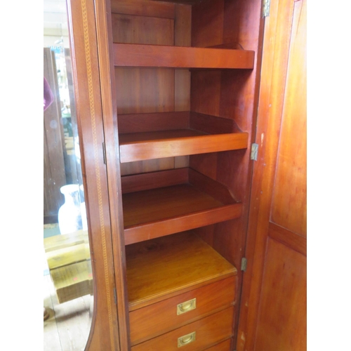 1374 - A Large Edwardian Mahogany and Marquetry Inlaid Triple Wardrobe, 186(w)x210(h)x59(d)cm