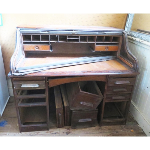 1393 - An Oak Roll Top Desk, needs restoration, 136cm wide