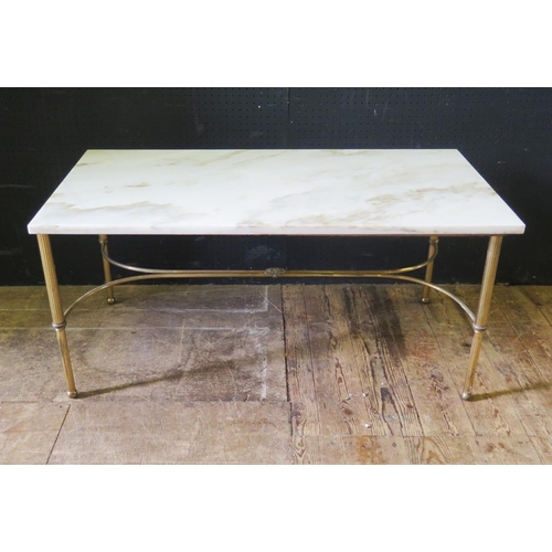 1394 - A 1960's Brass and Marble Top Coffee Table, 100x50cm