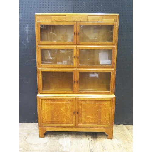 1398 - A Minty Art Deco Style Oak Four Tier Sectional Bookcase with cupboard to base, 89(w)x143(h)x29(d)cm