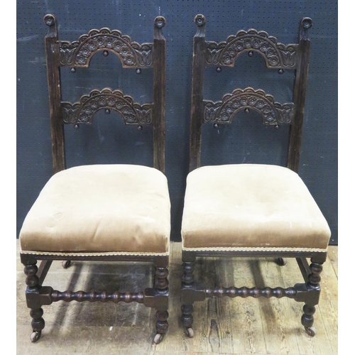 1416 - A Pair of Spanish Carved Oak Side Chairs