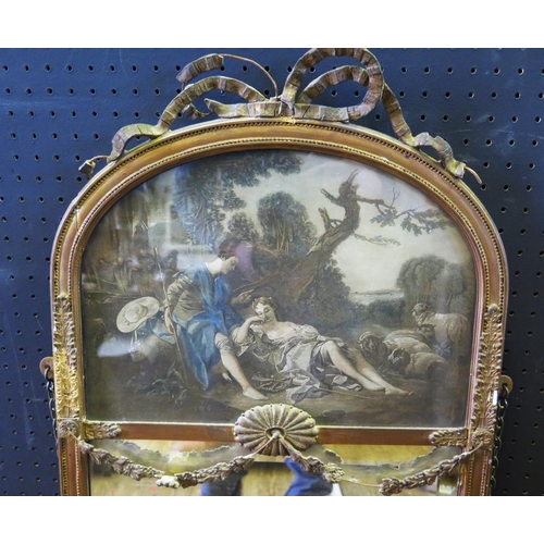 1422 - A Gilt Framed Wall Mirror with pictorial arched top, 100x40cm. A/F