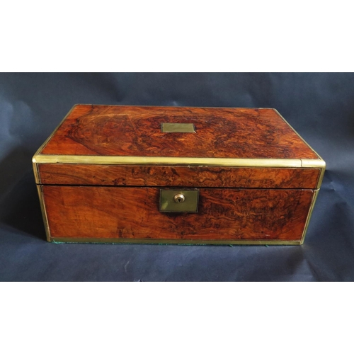 1455 - An Early 19th Century Burr Walnut and Brass Mounted Writing Slope with 'secret' compartment and Bram... 