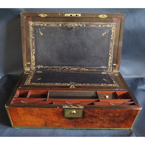 1455 - An Early 19th Century Burr Walnut and Brass Mounted Writing Slope with 'secret' compartment and Bram... 