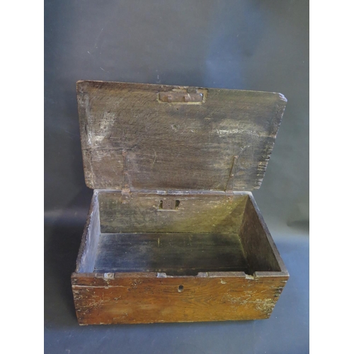 1489 - An Seventeenth Century Oak Bible Box with inlaid initials MM, lid reversed, 51.5cm wide